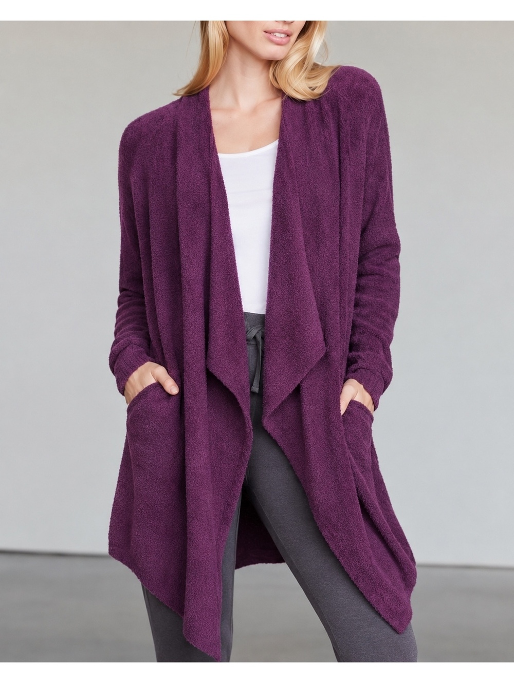 Barefoot Dreams CozyChic Lite Island Wrap Cardigan Purple S/M Style 903